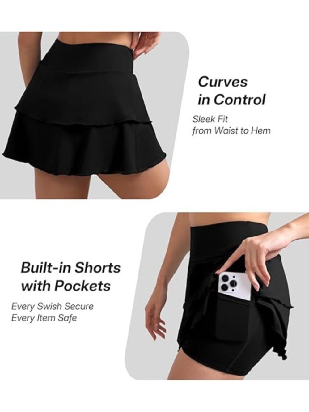 DLOODA Flowy Golf Skirt High Waisted Pickleball Skort with Pockets Ruffle Hem - Picture 6 of 6